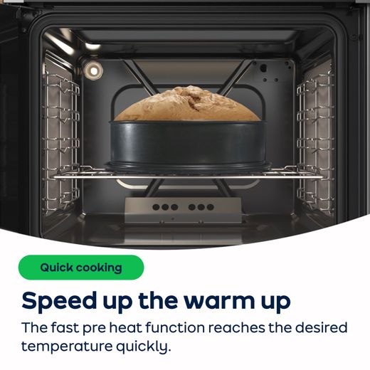 Hotpoint HDG5GCW 50cm wide Double Oven Gas Cooker - White - AO Annotation - Fast-Pre-Heat