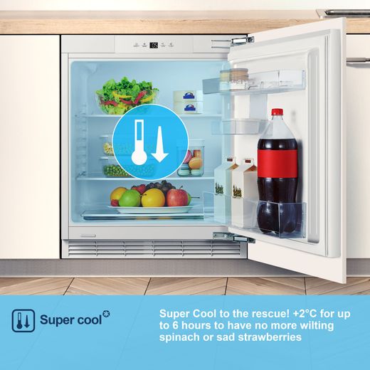 Fridgemaster MBUL60138E Integrated Under Counter 82cm Fridge - Fixed Door Hinge Kit - White  - annotation - supercool