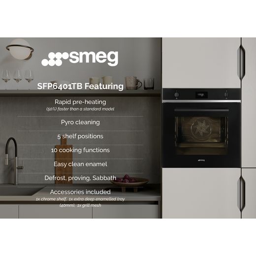 Smeg Cucina SFP6401TB Built In Electric Double Oven with Pyrolytic Cleaning - Black - Annotation - feature shot