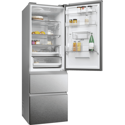 Haier 3D 60 Series 5 60/40 Total No Frost Fridge Freezer - Stainless Steel - Right perspective with door open shot