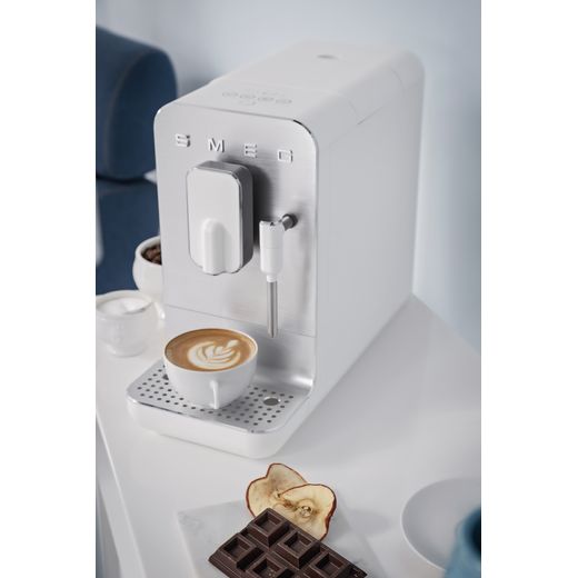 Smeg BCC12WHMUK Coffee Machines Matte White - high perspective of coffee machine I kitchen shot