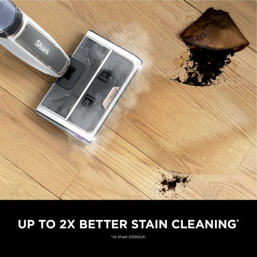 Shark SteamPickUp SD200UK Steam Mop with up to 19.5 Minutes Run Time - White / Cloudy Blue - Annotation - 2x better stain cleaning