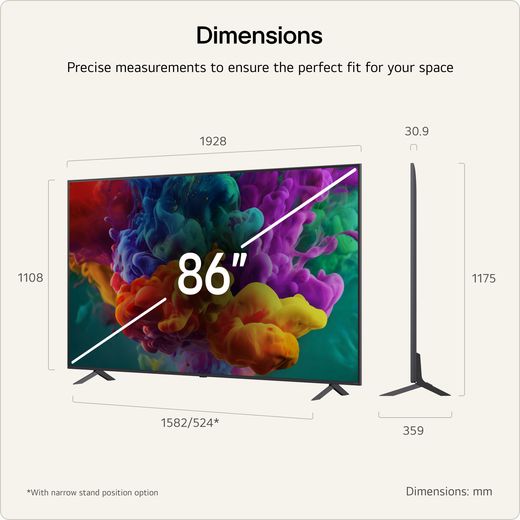 LG 86" 4K Ultra HD MiniLED Smart TV - Annotation - dimension shot