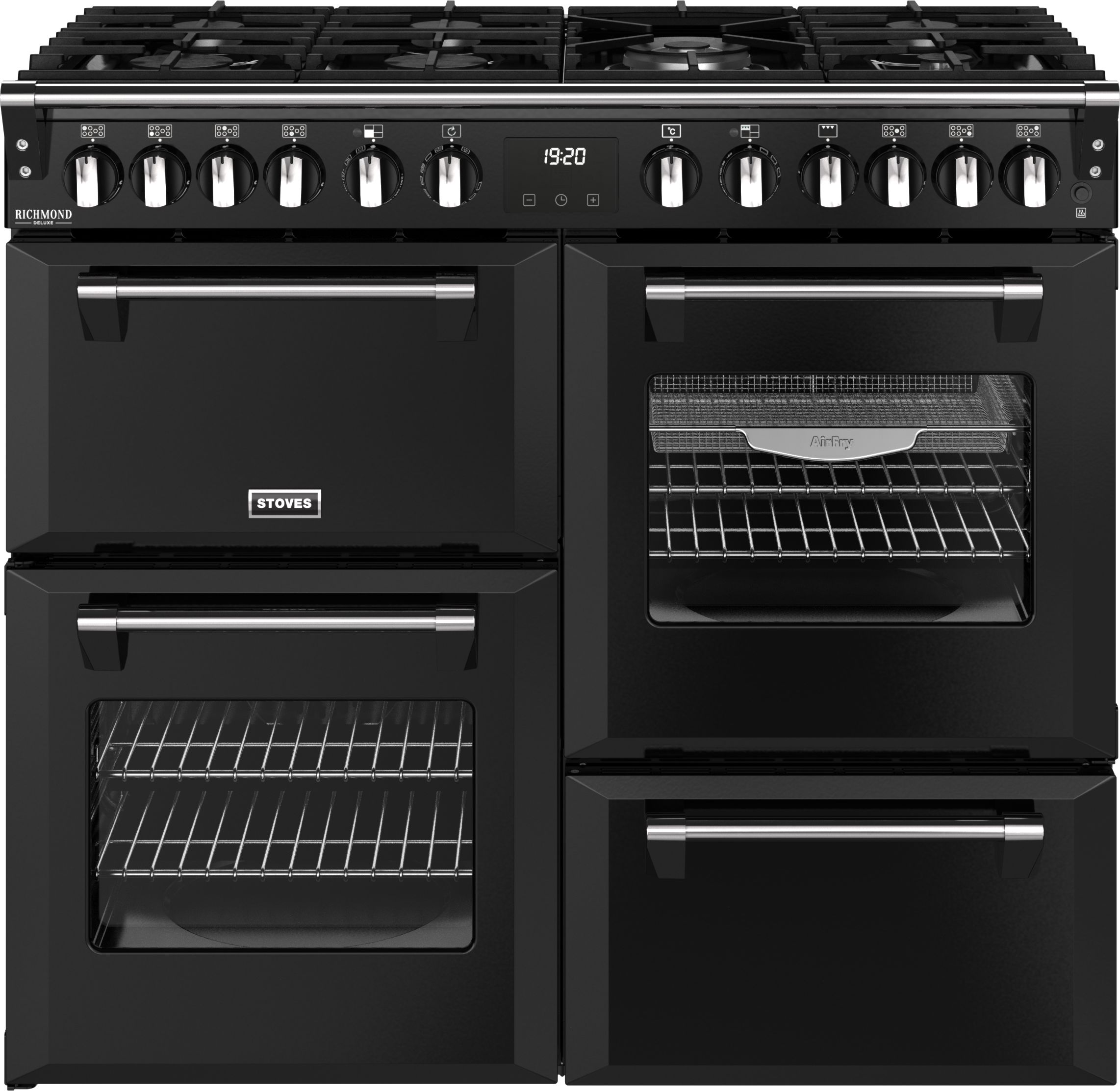 Stoves Black Dual Fuel Range Cooker - 100cm - 4 Ovens - 7 Gas Burners - Black