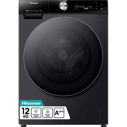 Hisense 7S Series WF7S1247BB 12kg Washing Machine with 1400 rpm - Black - Front shot