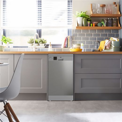 Beko Slimline Dishwasher - Silver - Dishwasher in kitchen shot