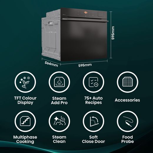 Hisense Hi8 BlackLine BAS6AH8BUKWF Wifi Connected Built In Electric Single Oven - Jet Black - Annotation - feature shot