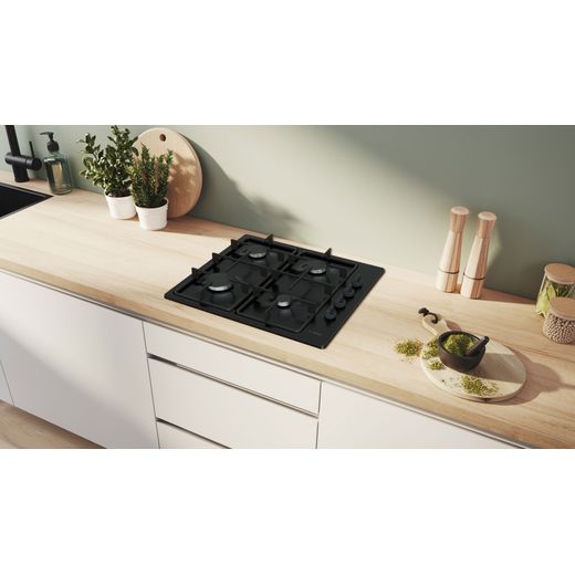 Bosch PBP6B6K60 58cm Gas Hob - Black - Hob in kitchen shot