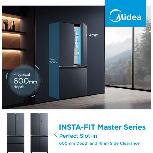 Midea Insta Fit Master American Fridge Freezer - Midnight Glass - Annotation - insta fit shot