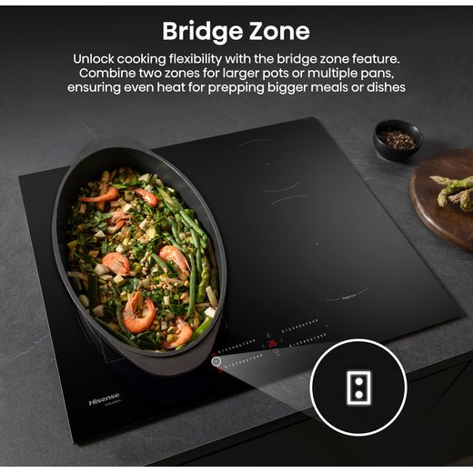 Hisense Hi4 HIC6422BSC 60cm Induction Hob - Black - annotation - bridge zone shot 