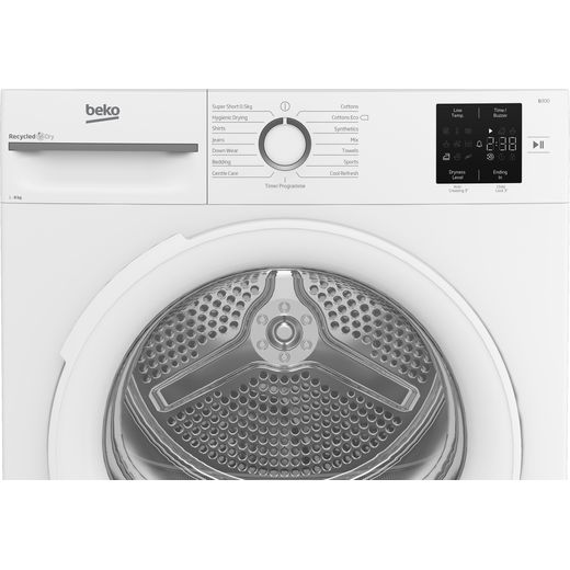 Beko BM3T3822W 8Kg Heat Pump Tumble Dryer - White - Close up control panel shot