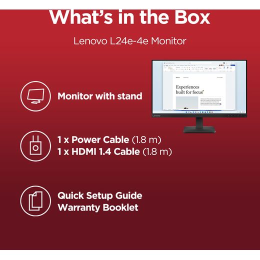 Lenovo L24-4e 23.8" Full HD 100Hz Monitor - Black - Annotation - What's in the box