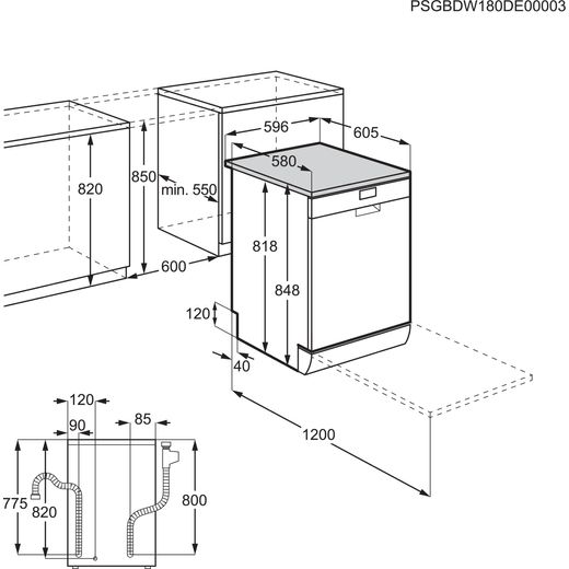 AEG Standard Dishwasher - Stainless Steel - Dimensions