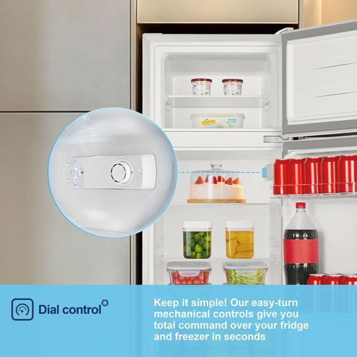 Fridgemaster MTM48120E 117cm 80/20 Small Fridge Freezer - White - Annotation -  Dial control shot