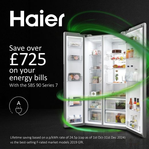 Haier SBS 90 Series 7 American Fridge Freezer - Silver - Annotation - Energy saving shot