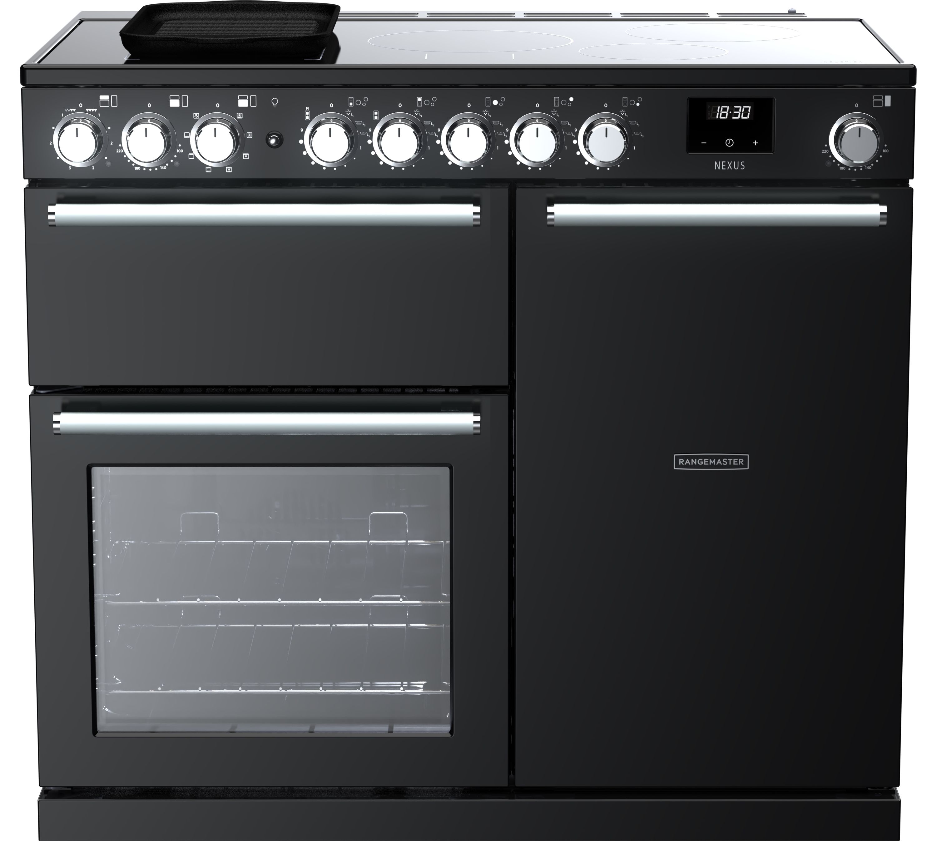 Rangemaster Nexus NEX100EIPGBL/CM1 100cm wide Electric Range Cooker with Induction Hob - Black - A Rated, Black