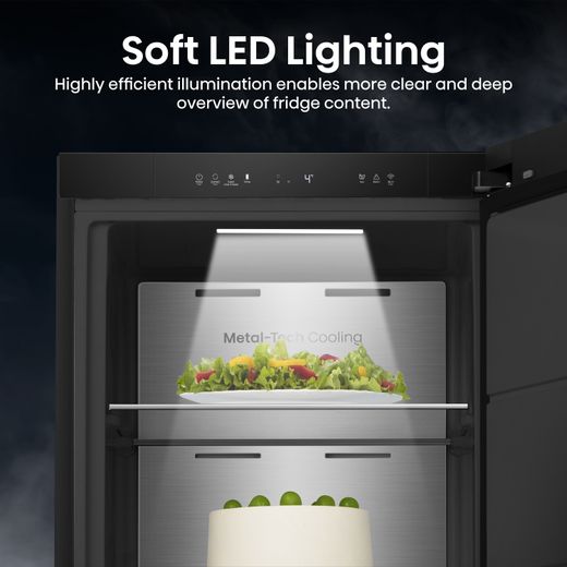 Hisense KitchenFit Frost Free Upright Freezer - Black Stainless Steel - Annotation - Soft LED lighting