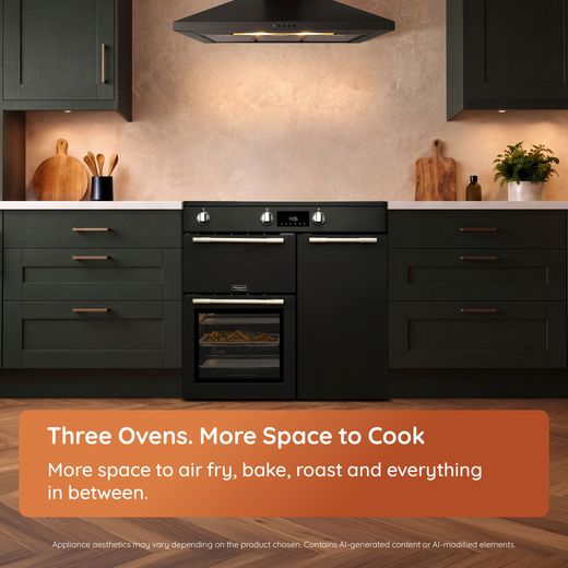 Hotpoint RH90FA20B 90cm wide Dual Fuel Range Cooker with Gas Hob - Black - Annotation - more spaces shot