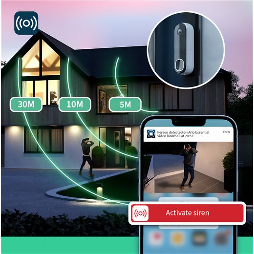 Arlo Essential2 2k Video Doorbell - Annotation - Distant covered shot