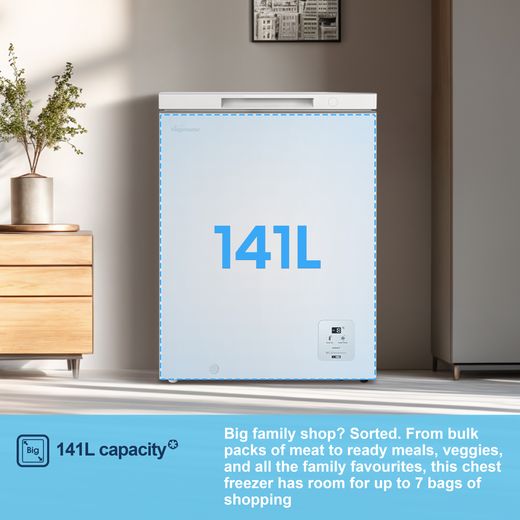 Fridgemaster Chest Freezer - White - Annotation - Capacity shot
