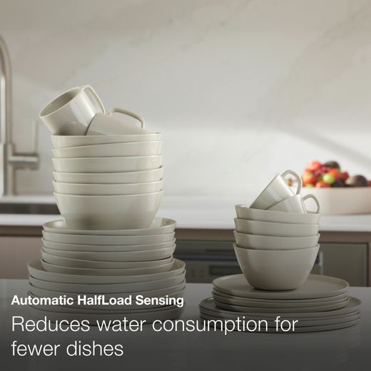 Miele Fully Integrated Standard Dishwasher - Clean Steel - Annotation - Half load shot 