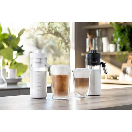 De'Longhi Eletta Explore ECAM450.86.T Bean to Cup Coffee Machine - Black - Coffee glass on table shot