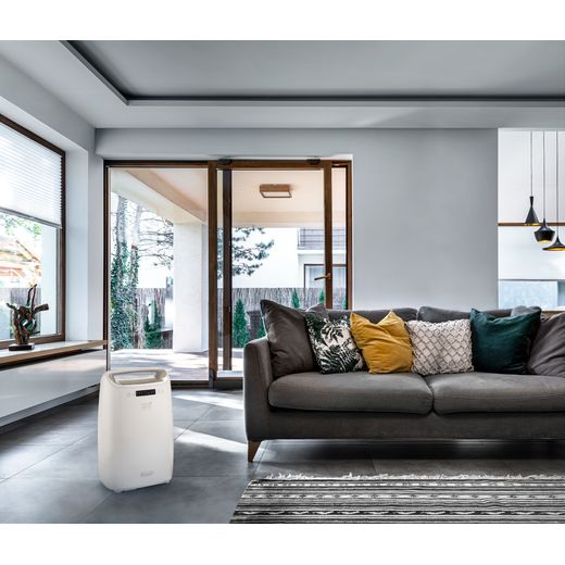 De'Longhi Dehumidifier - White - Dehumidifier in living room shot