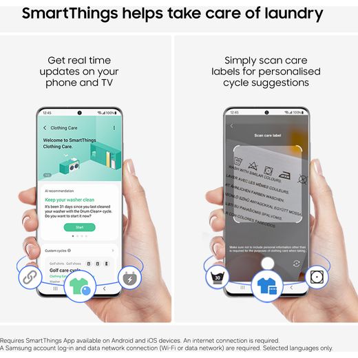 Samsung Series 5 AI Energy WW10FG5U34ABEU 10kg WiFi Connected Washing Machine with 1400 rpm - Black - Annotation - SmartThings