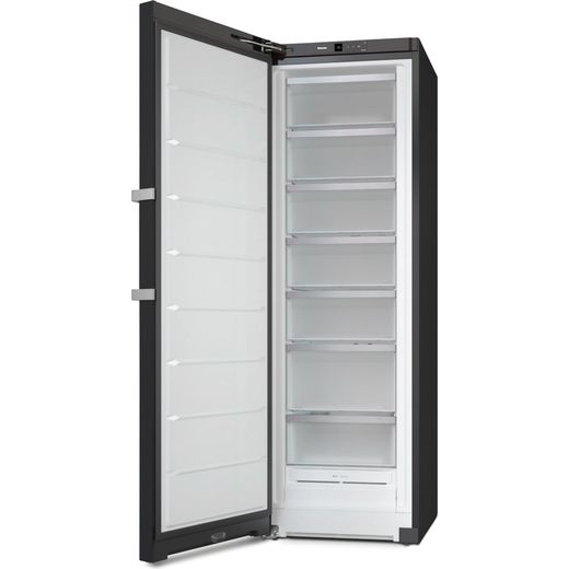 Miele FNS4782D BST 186cm Upright Freezer - Black Steel - left perpsective with door open shot 