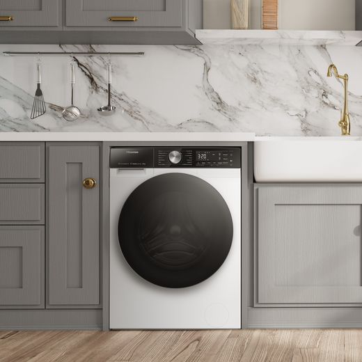 Hisense WF5S1045BW 10kg Washing Machine with 1400 RPM rpm - White - Washing machine in kitchen shot