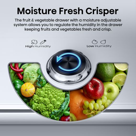 Hisense RL3K370SAIE 186cm Fridge - Silver - annotation - fresh crisper shot