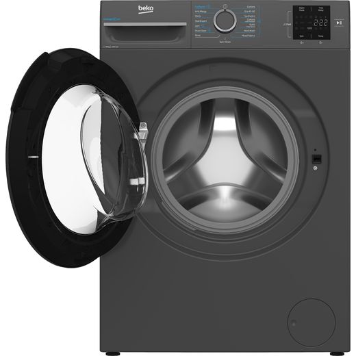 Beko B3W31041A 10kg Washing Machine with 1400 rpm - Black - Front with door open shot