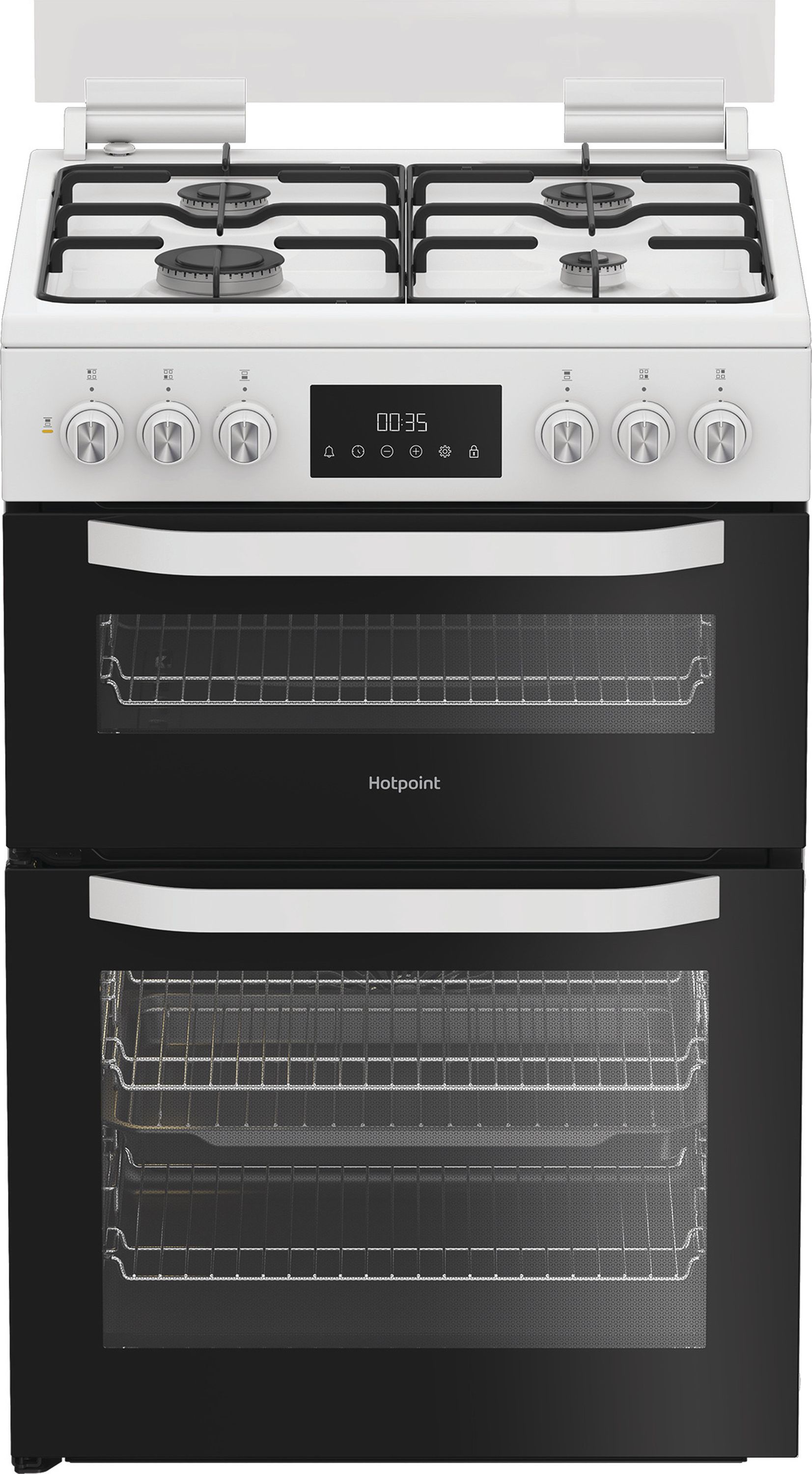Image of Hotpoint HDD6GDC2W 60cm Wide Double Oven Dual Fuel Cooker - White - A/A Rated, White
