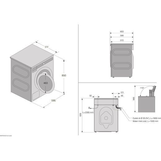 ASKO W5096RW.UK 9kg Washing Machine with 1600 rpm - White - Dimensions