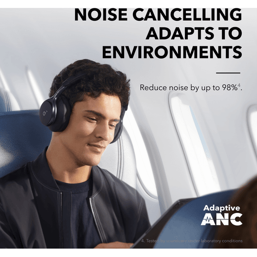 Soundcore Space One Noise Cancelling Over-Ear Headphones - Jet Black - Annotation - adapts to sound shot