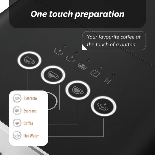 Smeg 50's Style BCC12BLMUK Bean to Cup Coffee Machine - Matt Black - Annotation - one touch prep