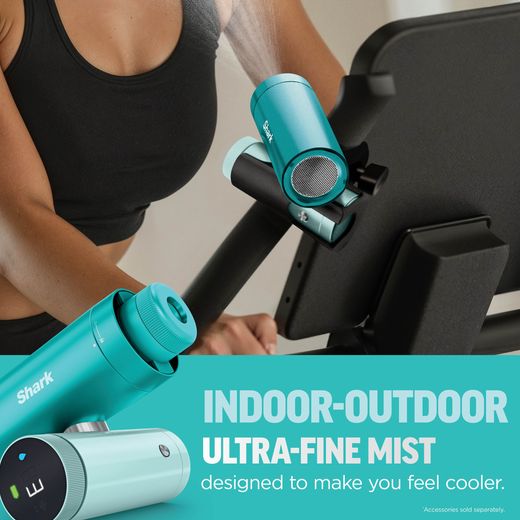 Shark ChillPill 3-in-1 Fan, Mist & InstaChill System Cordless Fan - Glacier - annotation -  fine mist 