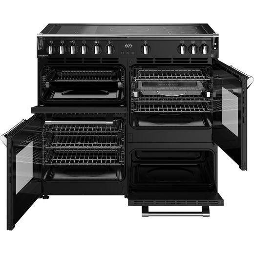Stoves Richmond Deluxe 100Ei RTY 100cm Electric Range Cooker with Induction Hob - Black - Front with door open shot 