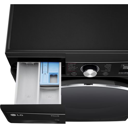 LG Series 4 Pro AI Direct Drive F4Y711NCTN1 11kg Washing Machine with 1400 rpm - Onyx Black - Detergent drawer open