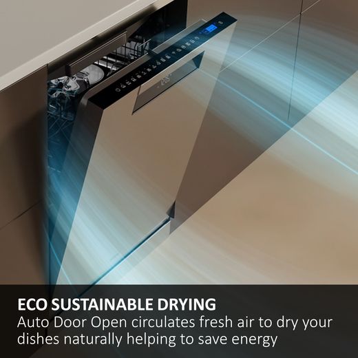 Haier I-Pro Shine Series 5 Slimline Dishwasher - White - Annotation - Auto door shot