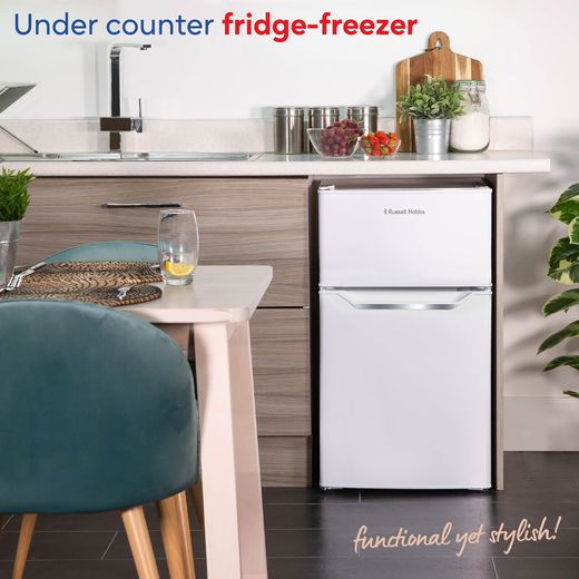 Russell Hobbs Under-Counter Fridge Freezer in White - Annotation - Undercounter fridge freezer shot