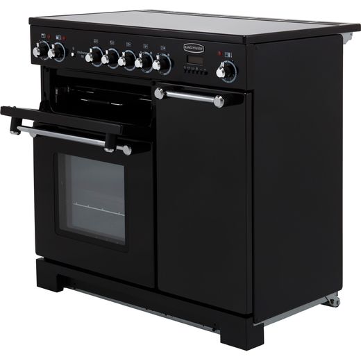 Rangemaster Kitchener 90cm Electric Range Cooker with Ceramic Hob - Black / Chrome