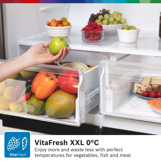 Bosch Series 4 American Fridge Freezer - Stainless Steel Effect - Annotation - VitaFresh XXL 0°C