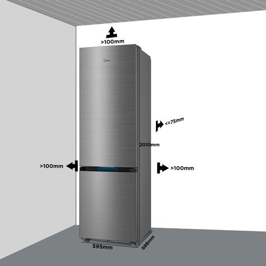 Midea Spacemaster MDRB600MIC46P Wifi Connected 201cm High 70/30 Frost Free Fridge Freezer - Black - Dimensions
