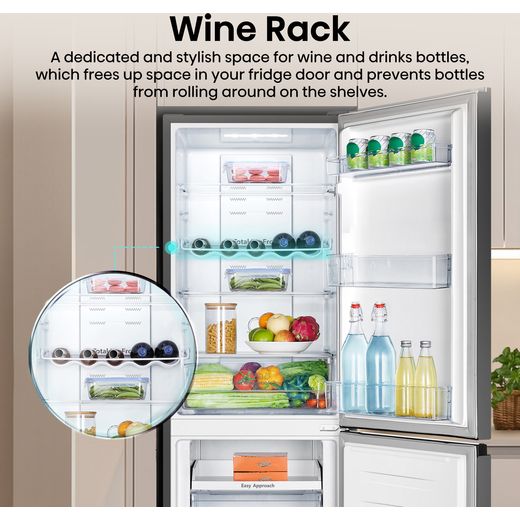 Hisense RB327N4ABD 182cm High No Frost Fridge Freezer - Black / Stainless Steel - Annotation - Wine rack shot