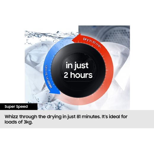 Samsung Series 8 AI Energy OptimalDry™ DV90BB9445GB 9Kg Heat Pump Tumble Dryer - Black - Annotation - Super speed shot