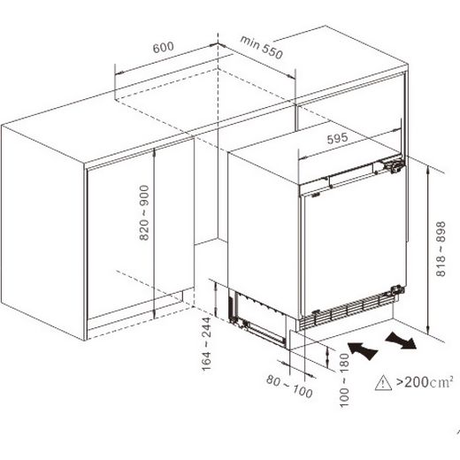 Hisense RUL178D4AWE Integrated Under Counter Fridge - Fixed Door Fixing Kit - White - Annotation - Dimension shot