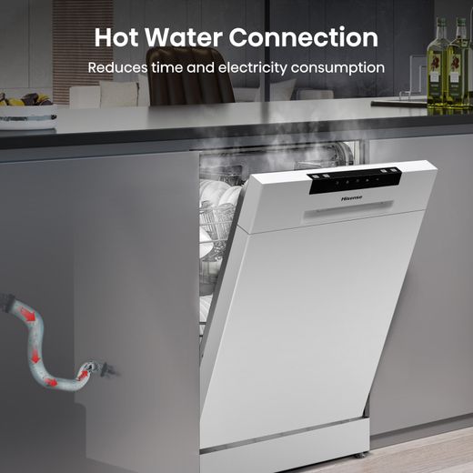 Hisense Slimline Dishwasher - White - Annotation - Hot water connection