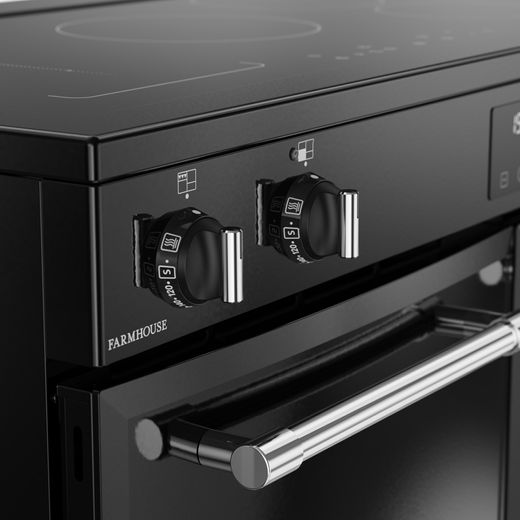 Belling Farmhouse 100Ei 100cm Electric Range Cooker with Induction Hob - Black - Close up panel shot 