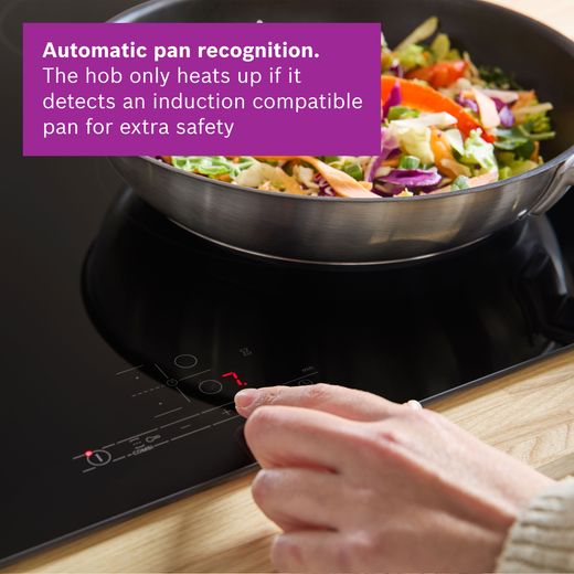 Bosch Series 4 PWP611BB5B 59cm Induction Hob - Black - annotation - pan recognition shot